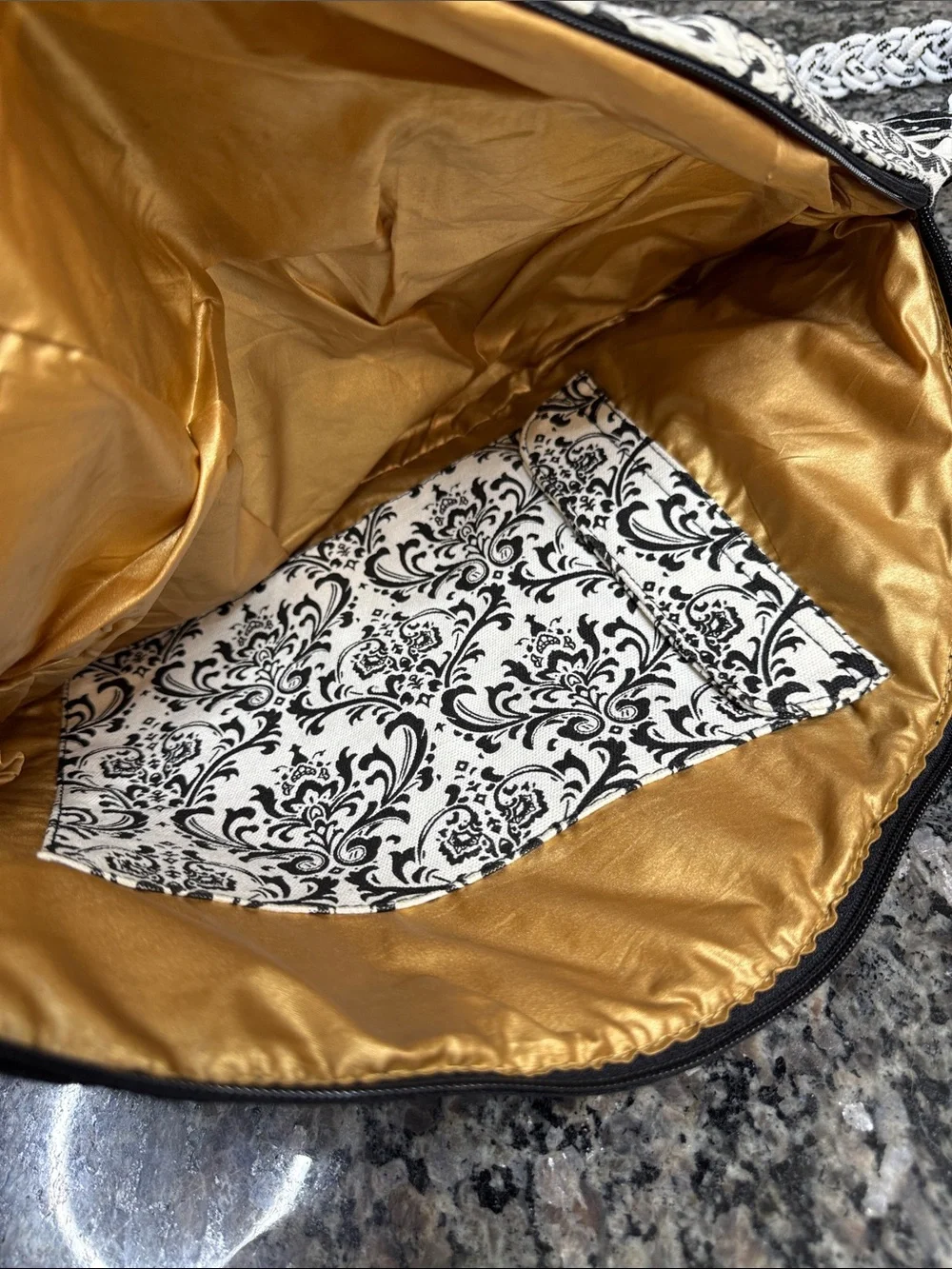 Slope Black & White Damask large Crossbody Sling Bag